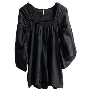 Free People Black Square Neck Puff Sleeve Tunic